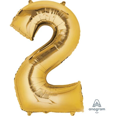 34" Giant Foil Number Balloon | - 2 - Gold | Helium Is Included.
