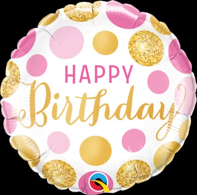 Birthday Pink & Gold Dots Foil Balloon | Helium Is Included |.