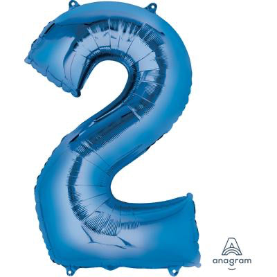 34" Giant Foil Number Balloon | - 2 - Blue | Helium Is Included.