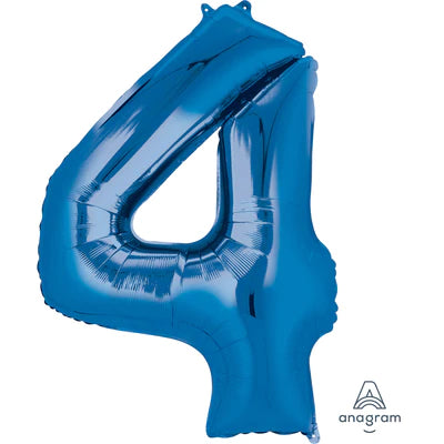 34" Giant Foil Number Balloons | - 4 - Blue| Helium Is Included.