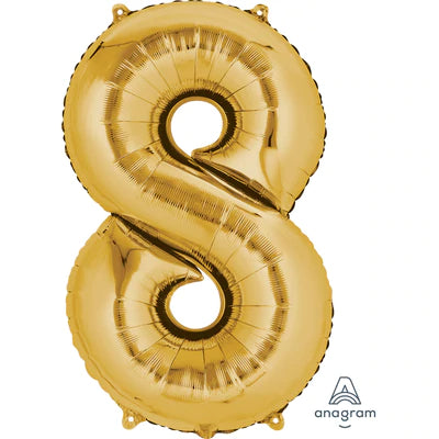 34" Giant Foil Number Balloons | - 8 - Gold| Helium Is Included.