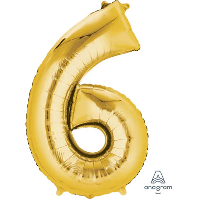 34" Giant Foil Number Balloons | - 6 - Gold| Helium Is Included.