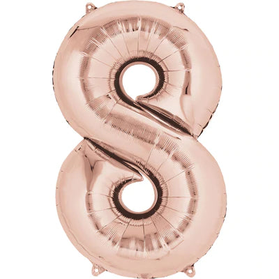 34" Giant Foil Number Balloons | - 8 - Rose Gold | Helium is included.