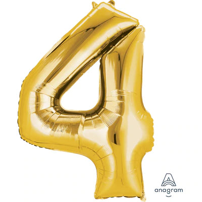 34" Giant Foil Number Balloons | - 4 - Gold| Helium Is Included.