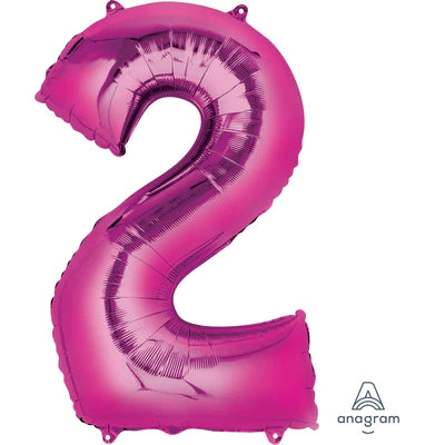 34" Giant Foil Number Balloon | - 2 - Pink | Helium Is Included.