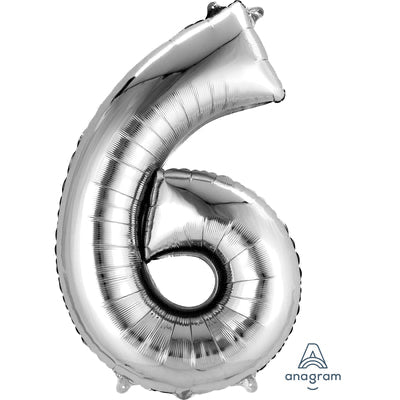 34" Giant Foil Number Balloons | - 6 - Sliver| Helium Is Included.