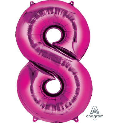 34" Giant Foil Number Balloons | - 8 - Pink | Helium Is Included.