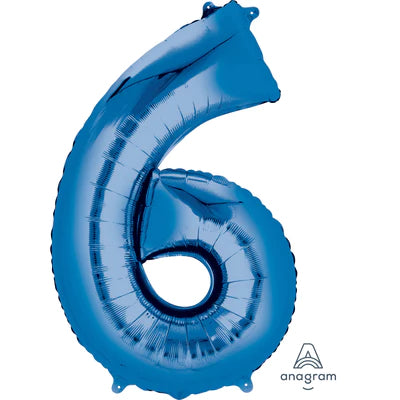 34" Giant Foil Number Balloons | - 6 - Blue| Helium Is Included.