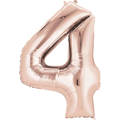 34" Giant Foil Number Balloons | - 4 - Rose Gold | Helium is included.