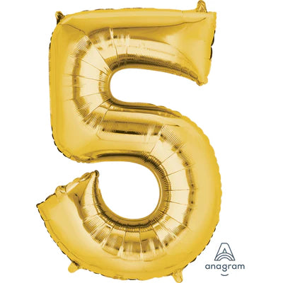 34" Giant Foil Number Balloons | - 5 - Gold| Helium Is Included.