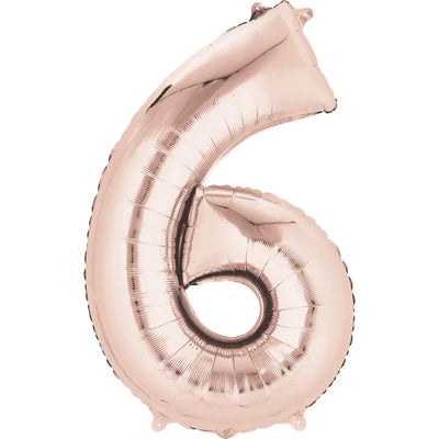 34" Giant Foil Number Balloons | - 6 - Rose Gold | Helium is included.