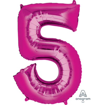 34" Giant Foil Number Balloons | - 5 - Pink | Helium Is Included.