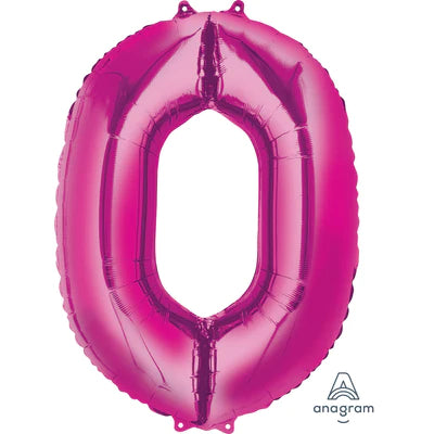 34" Giant Foil Number Balloon | - 0 - Pink | Helium Is Included.