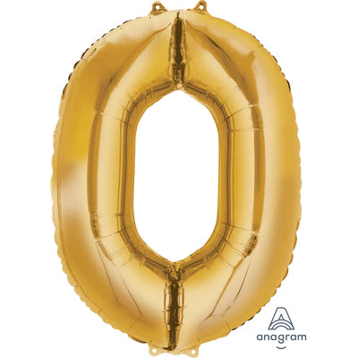 34" Giant Foil Number Balloon | - 0 - Gold | Helium Is Included.