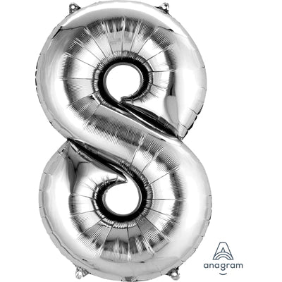 34" Giant Foil Number Balloons | - 8 - Sliver| Helium Is Included.