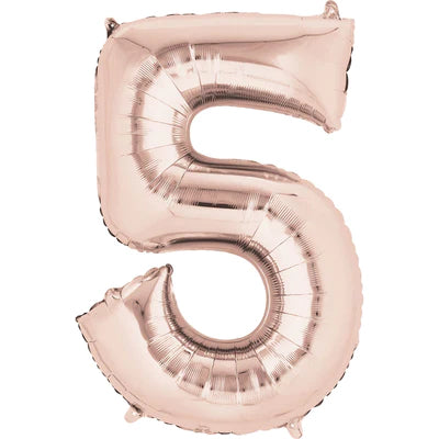 34" Giant Foil Number Balloons | - 5 - Rose Gold | Helium is included.
