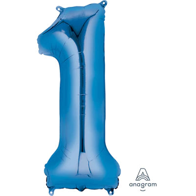 34" Giant Foil Number Balloon | - 1 - Blue | Helium Is Included.
