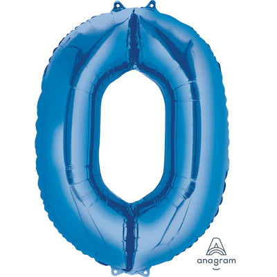 34" Giant Foil Number Balloon | - 0 - Blue | Helium Is Included.