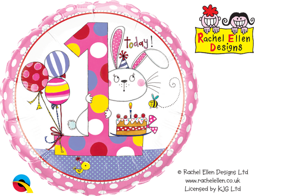 Age 1 Bunny Polka Dots Foil Balloon | Helium Is Included |.