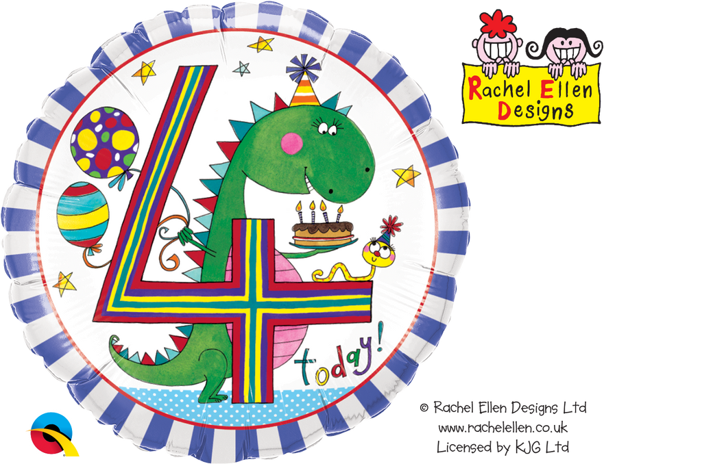 Age 4 Dinosaur Stripes Foil Balloon | Helium Is Included |.