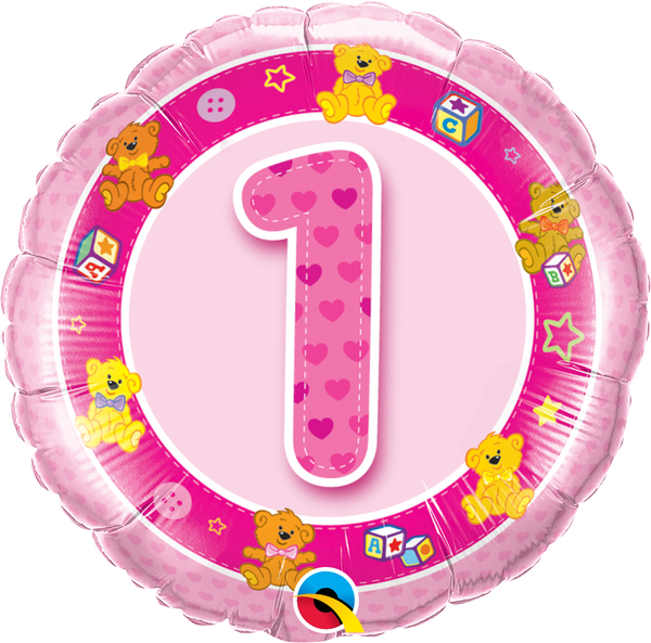 Age 1 Pink Teddies Foil Balloon | Helium Is Included |.