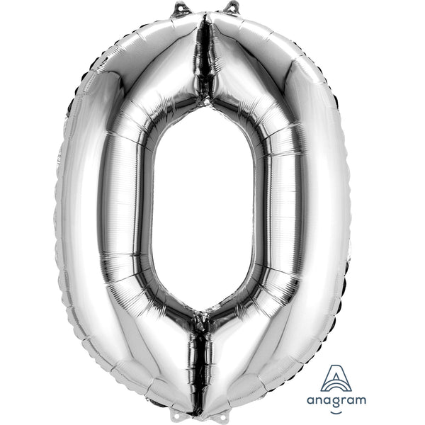 34" Giant Foil Number Balloon | - 0 - Sliver | Helium Is Included.