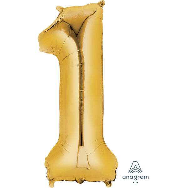 34" Giant Foil Number Balloon | - 1 - Gold | Helium Is Included.