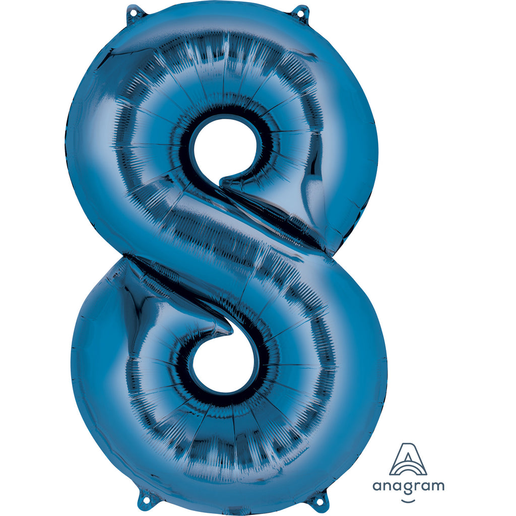 34" Giant Foil Number Balloons | - 8 - Blue| Helium Is Included.