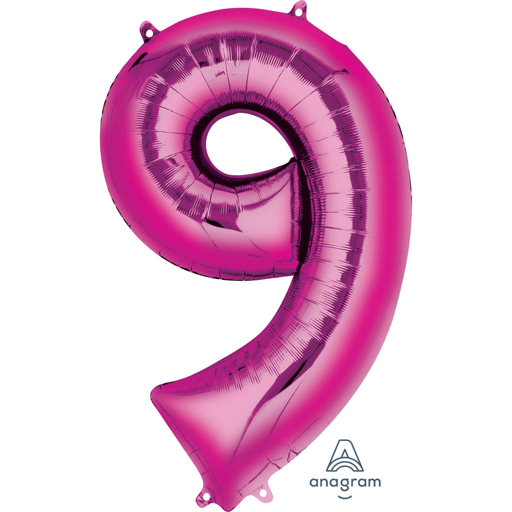 34" Giant Foil Number Balloons | - 9 - Pink | Helium Is Included.