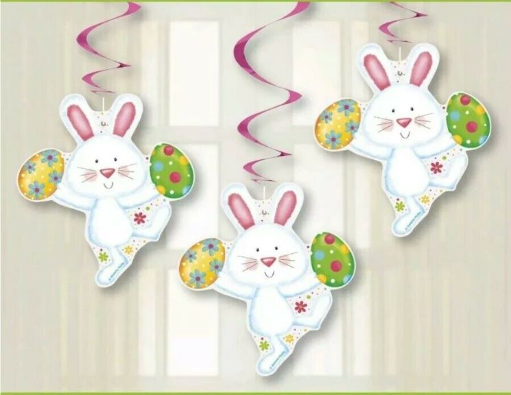 3 x  Easter Bunny Hanging Swirl Party Decorations