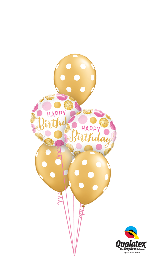 Gold & Pink Birthday Polka Dots Balloons Bouquet