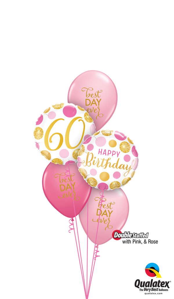 Pink ‘N’ Gold 60 Birthday Balloons Bouquet