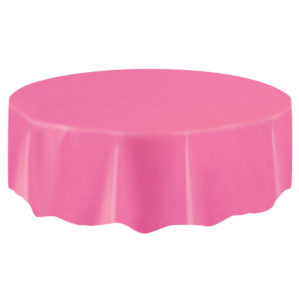 Hot Pink Round Plastic Table Cover, 84"