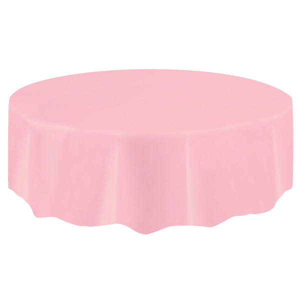 Lovely Pink Round Plastic Table Cover, 84"