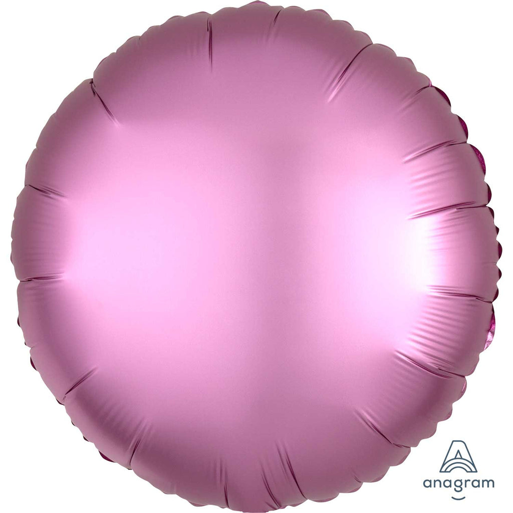 Circle Satin Luxe Foil Balloon | Flamingo  | Helium is included.