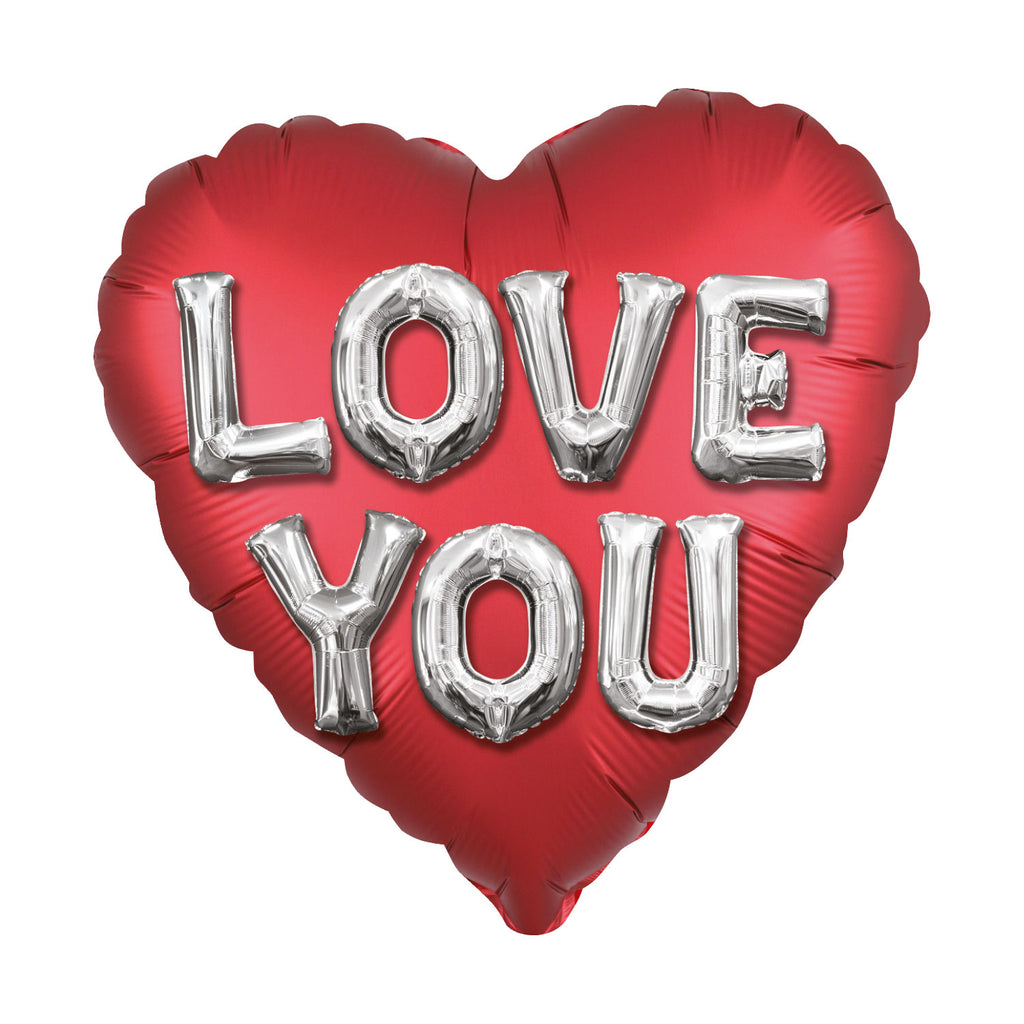 Love You Letters Red Jumbo Satin Luxe Foil Balloons 28"/71cm | Helium Is Included |.