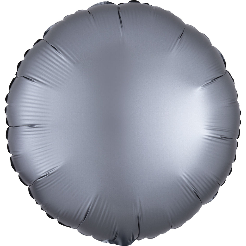 Circle Satin Luxe Foil Balloon | Graphite  | Helium is included.