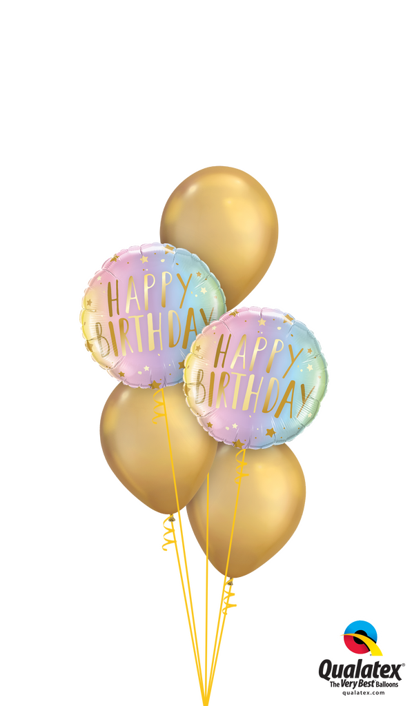 Shiny Neon & Gold Birthday Balloons Bouquet