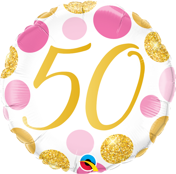 50 Pink & Gold Dots Foil Balloon | Helium Is Included |.