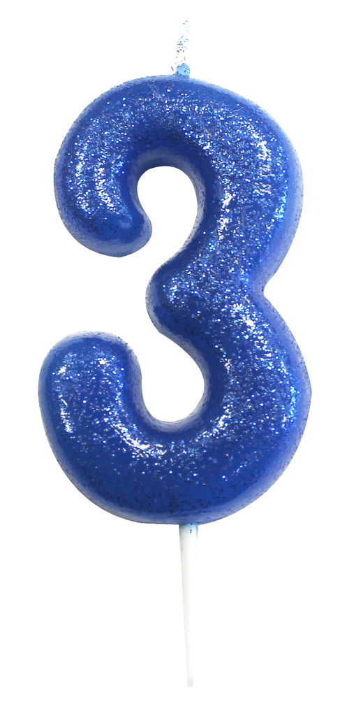 Glitter Birthday Candle Number 3 - Blue