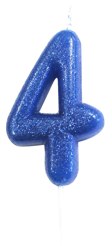 Glitter Birthday Candle Number 4 - Blue