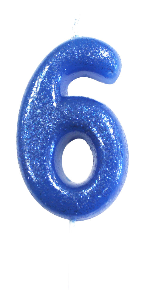 Glitter Birthday Candle Number 6 - Blue