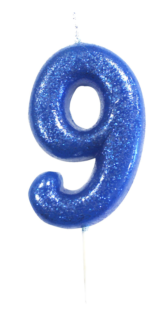 Glitter Birthday Candle Number 9 - Blue
