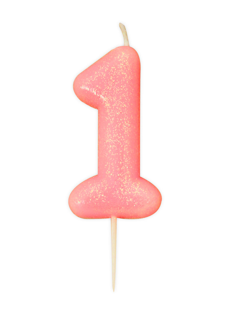 Glitter Birthday Candle Number 1 - Pink