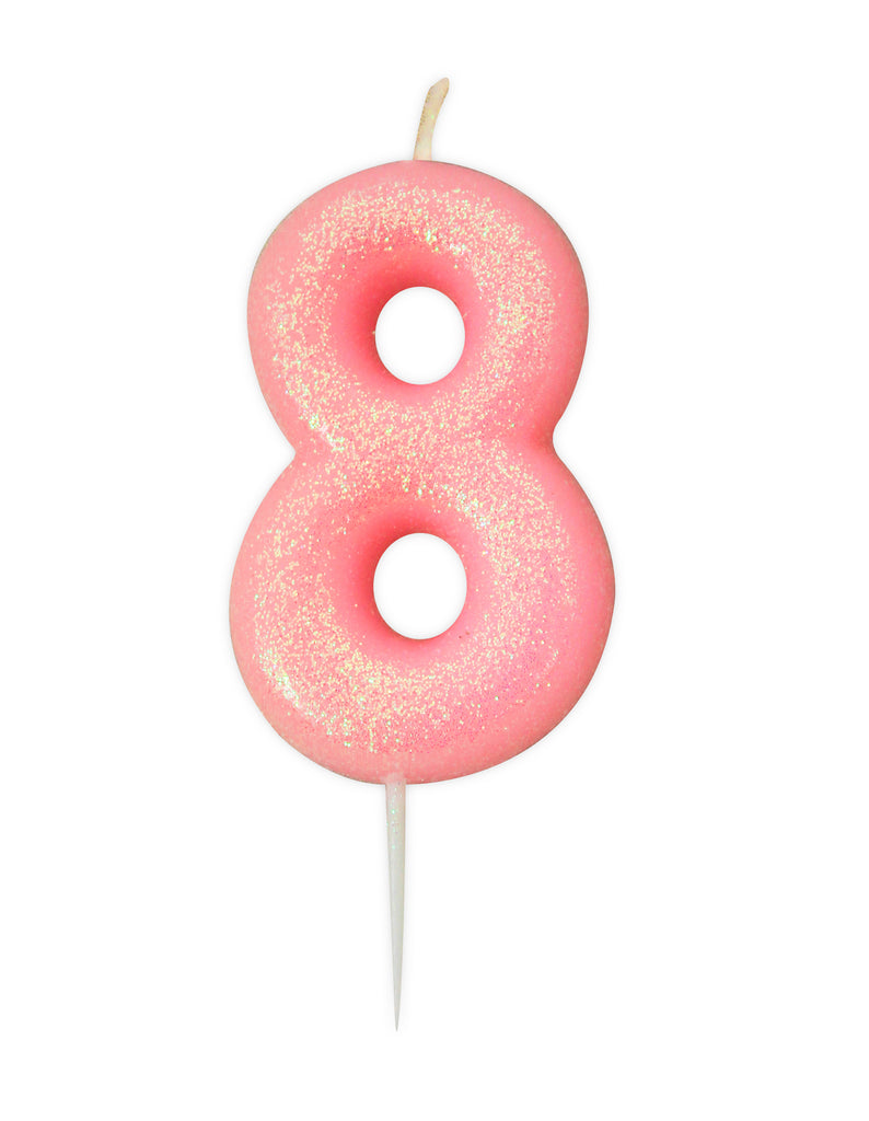 Glitter Birthday Candle Number 8 - Pink