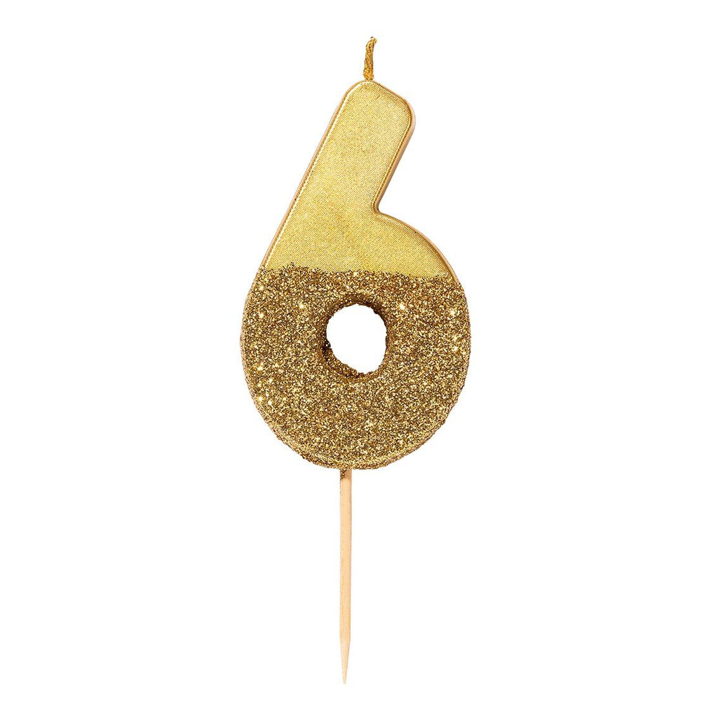 Glitter Dip Birthday Candle Number 6 - Gold