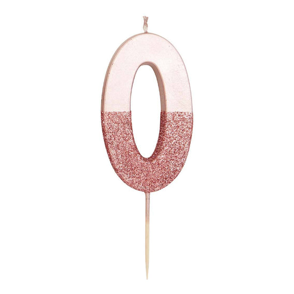 Glitter Dipped Birthday Candle Number 0 - Rose Gold
