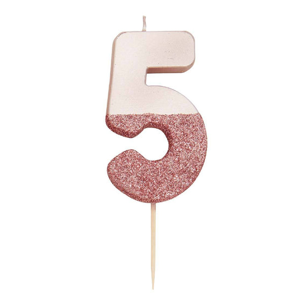 Glitter Dipped Birthday Candle Number 5 - Rose Gold