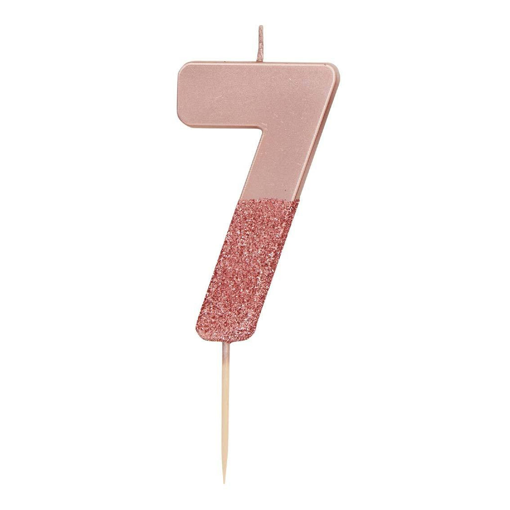 Glitter Dipped Birthday Candle Number 7 - Rose Gold