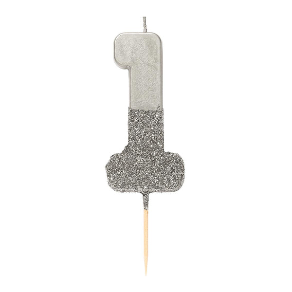 Glitter Dip Birthday Candle Number 1 - Silver